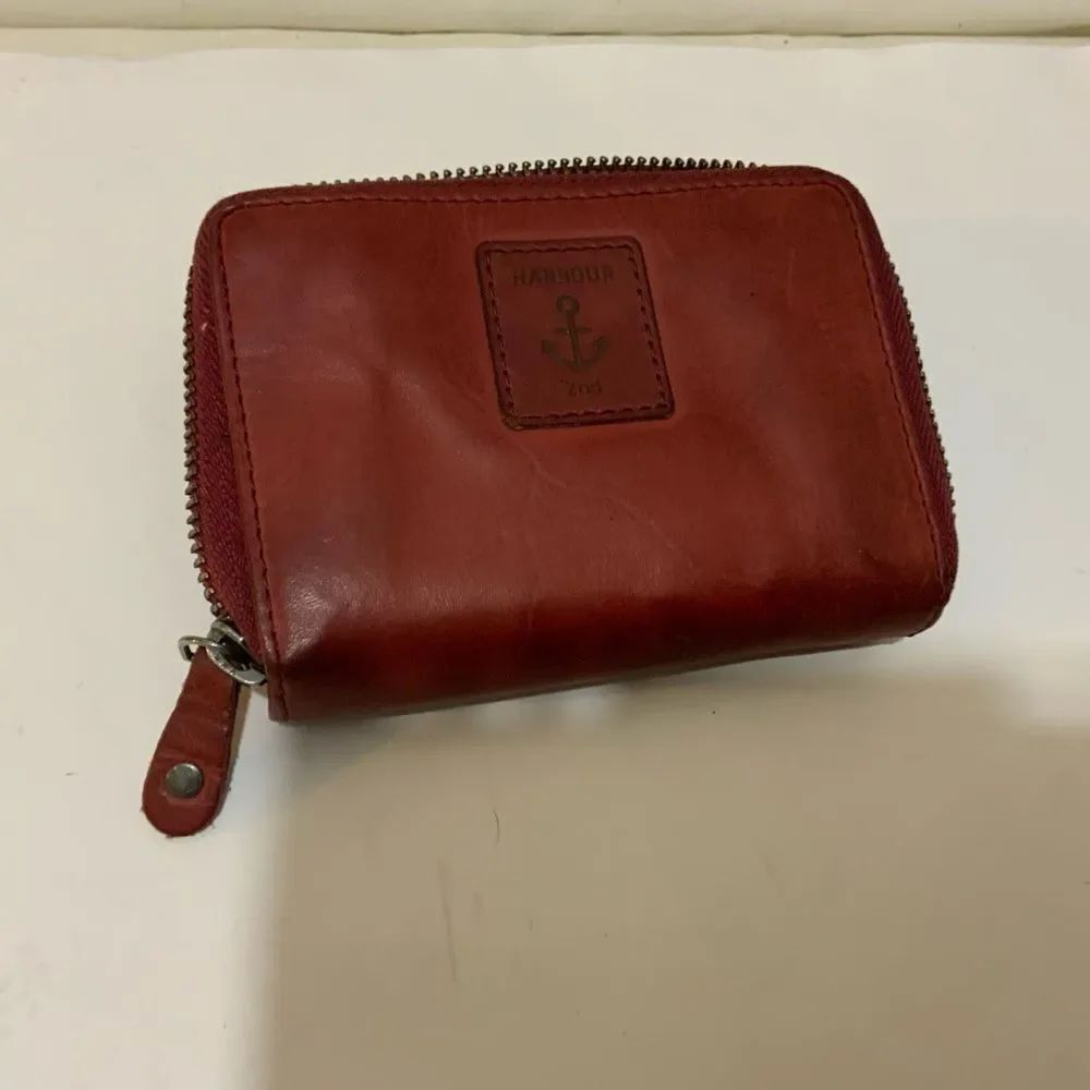 Harbour 2nd Genuine Leather Red Bifold Snap Wallet w/ Zip Pocket